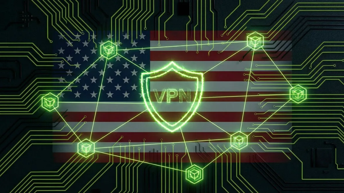 Laptop showing secure VPN connection with US flag — American-owned VPN