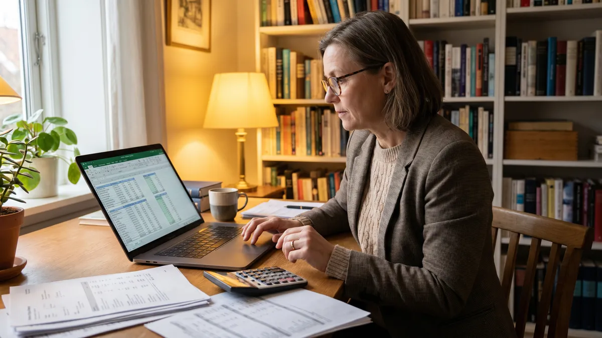 CPA accountant working remotely on laptop with financial documents and a secure VPN connection