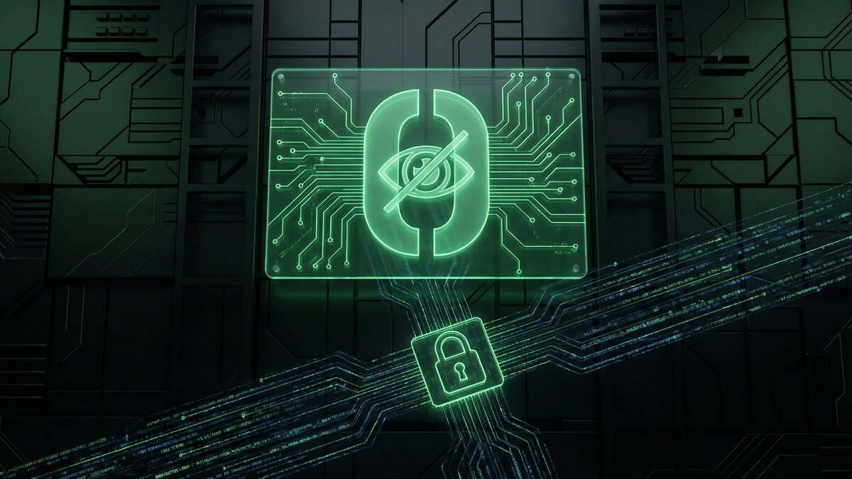 Zero logs policy visualization with crossed-out surveillance eye and padlock on dark cyber background