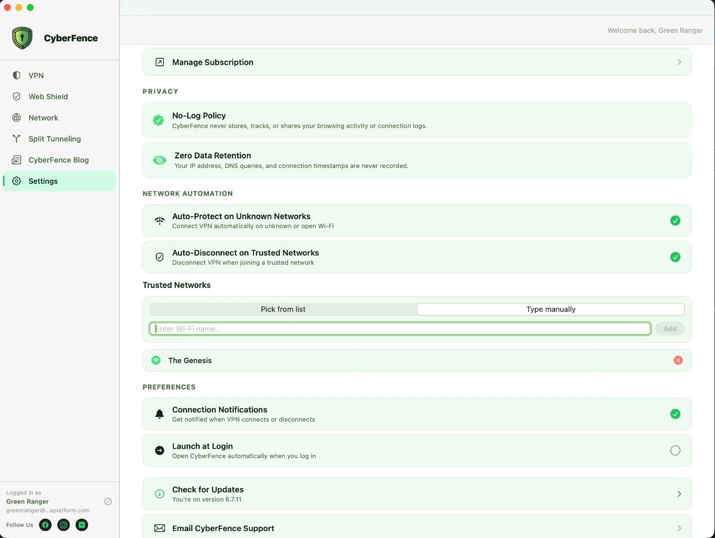 CyberFence network automation on Mac — light mode