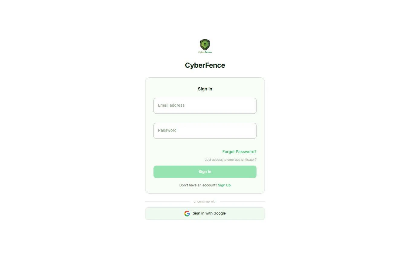 CyberFence web app sign-in page