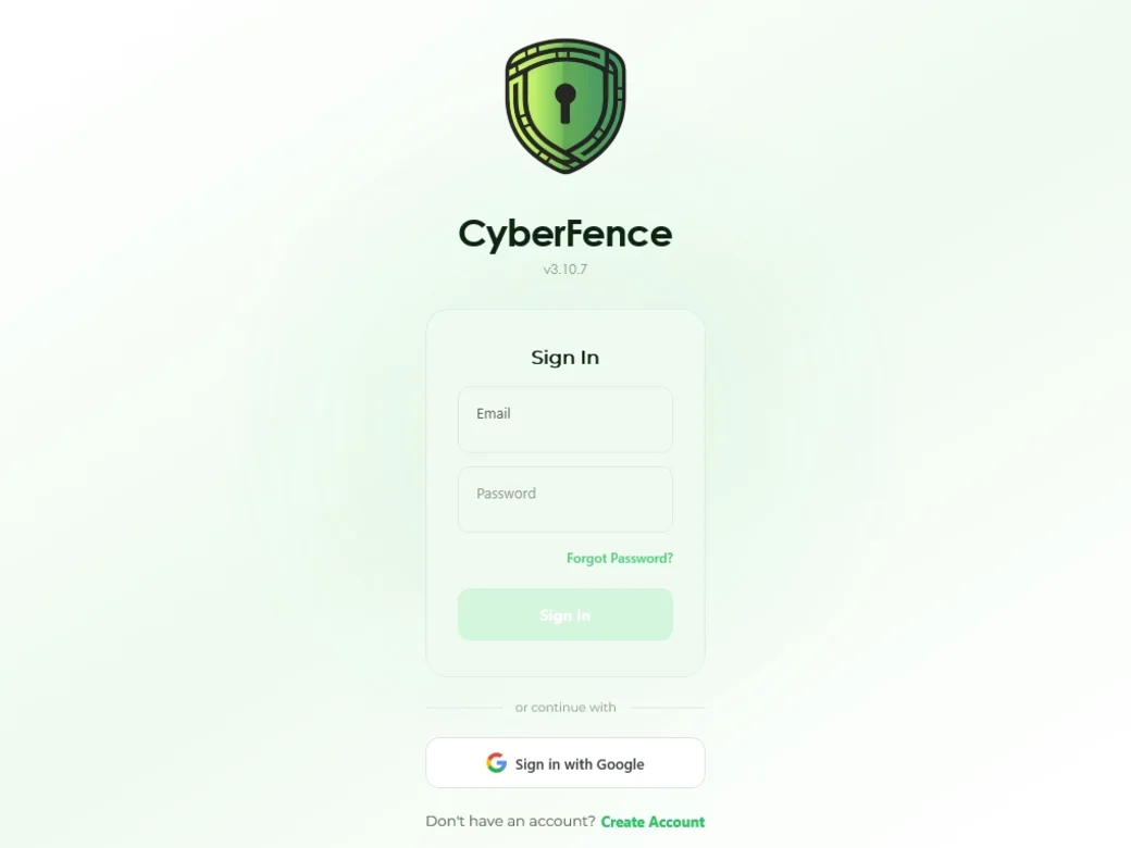 CyberFence for Windows sign-in screen with Google OAuth