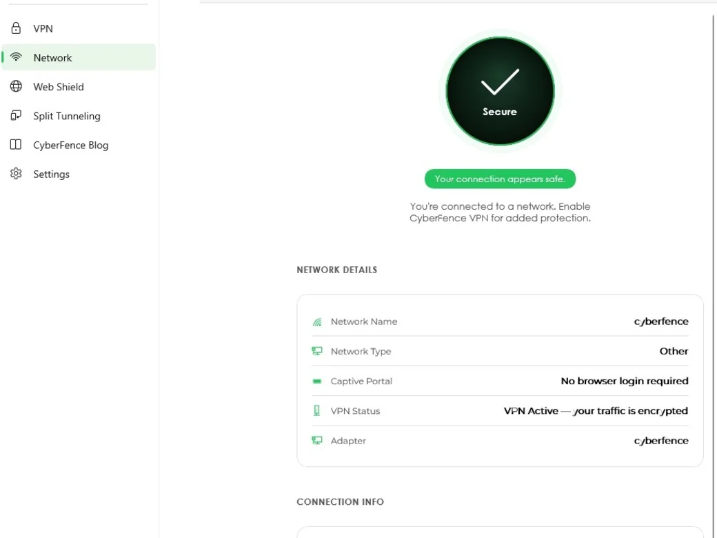 CyberFence network intelligence — light mode